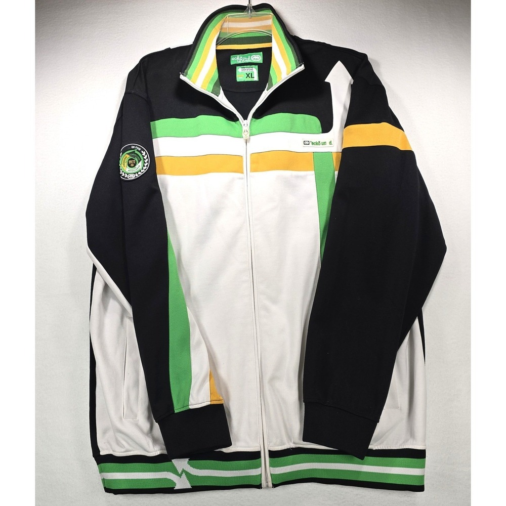 Ecko Unltd Mens Track Jacket XL Black Green White Arrow Overcome Overturn Zip Up